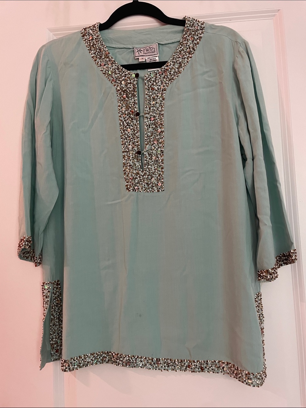 Seafoam Beaded Tunic Top
